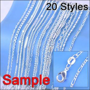 Chains Jewelry Sample Order 20Pcs Mix 20 Styles 18" Genuine 925 Sterling Silver Needle Link Necklace Set Lobster Clasps Tag