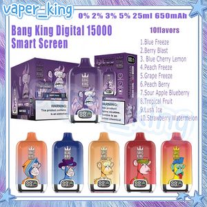 Einzelhandel Bang King Digital 15000 Smart Screen Puff Einweg-Elektronik-Zigaretten-Mesh-Spule 25 ml Pod 650 mAh Batterie Elektronische Zigaretten Puffs 15K 0 % 2 % 3 % 5 % 10 Geschmacksrichtungen Vape Pen