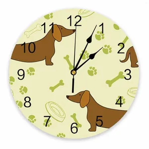 Zegary ścienne kreskówkowe pies Dachshund dekoracyjny okrągłe zegar arabski