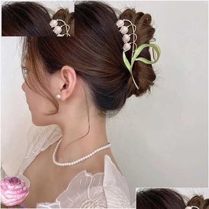 Headwear & Hair Accessories Headwear Hair Accessories 2022 New Korean Elegant Flowers Large Metal Claw Ponytail Women Butterfly Shark Dhwua