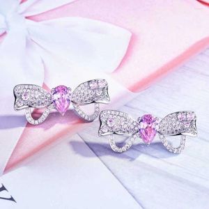 Brincos de parafuso prisioneiro único bowknot inlay rosa gota de água zircão moda piercing jóias para mulheres casamento noivado festa ornamentos