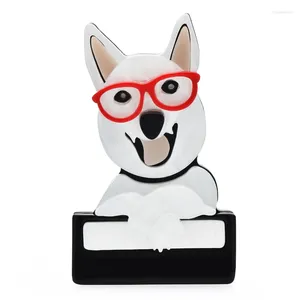Broscher wulibaby härlig akryl hundstift för kvinnor bär glasögon valp djur brosch presenter