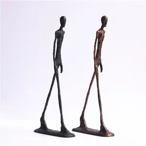 Dekorativa figurer Mässing Handgjorda skulpturer Hantverk Karaktärstaty Walking Man Bronze Person Figur Walker vardagsrum Heminredning