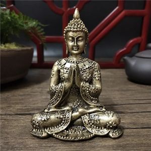 Thailandia Statue di Buddha Decorazione della casa Colore bronzo Artigianato in resina Meditazione Buddha Scultura Feng Shui Figurine Ornamenti 240202