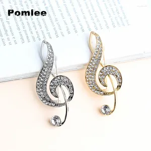 Brooches Pomlee Clear Rhinestone Musical Note For Women Large Pin Gold Color Alloy Good Gift Christmas