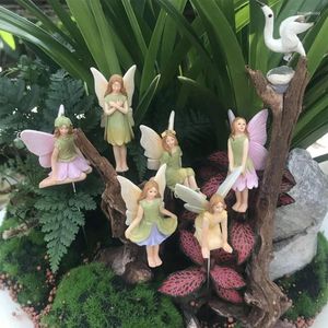 Estatuetas decorativas mini fada 6 pçs/set resina jardim fadas estacas conjunto estátuas em miniatura para vasos de plantas ao ar livre decoração bonsai