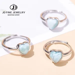 Wedding Rings JD Natural Lalimar Stone Heart Shape Carved Copper Plated Platinum Women Men Fashion Adjustable Energy Finger Gift