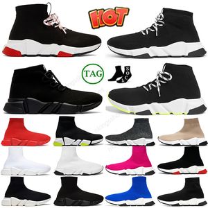 Authentic boost socks shoes men women Graffiti White Black Red Beige Pink Clear Sole Lace-up Neon Yellow speed trainer runner flat platform paris sneakers