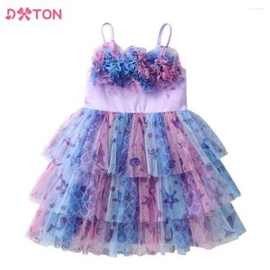 Girl Dresses DXTON Girls Floral Kids Suspended Summer Dress Toddlers Infantil Vestidos Layered Tulle Mesh Princess Cake