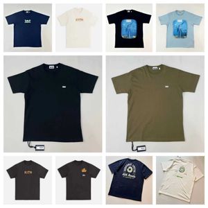 High Street Tide Brand Mens T-shirts Kith Street View wydrukowane krótko-rękawowe Rose Omoroccan For Men and Women Tee Cotton Tops YJ