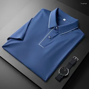 メンズポロスライトラグジュアリーと高品質の夏の薄氷シルク通気性Tシャツ半袖レジャービジネスポロシャツ