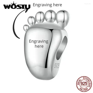 Loose Gemstones WOSTU 925 Sterling Silver Lovely Baby Footprint Charms Customizable Family Beads Fit Original Bracelet DIY Born Jewelry Gift