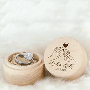 Smycken påsar vigselring box personlig gravera trä anpassad trä lagring container fodral jubileum gåva till henne