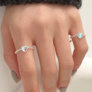 Cluster Rings Minimalism Silver Color Female Chain Ring Elegant Adjustable Moonstone Crystal For Girls Vintage Women Fashion Jewelry