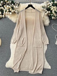 Women's Knits Summer Hollow Out Beach Long Cardigans Fashion Vintage Floral Knit Streetwear Loose Cardigan Solid Bohemian Overcoat
