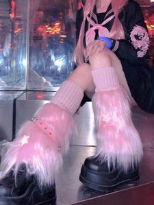 Women Socks 3 Pieces Set Faux Fur Leg Warmers Boot Covers Goth Japanese Kawaii Legs Punk JK Kne-Length Hiphop Y2k Fashion Long Long