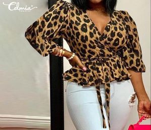 Celmia Plus Size Leopard Print Long Sleeve Tops Women 2020 Fashion Blouse Tunic Casual Ladies Shirts Sexy VNeck Blusas Mujer5656297