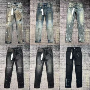 Lila jeans magra jeans rippade cyklist smala raka magra byxor för man mager denim byxor