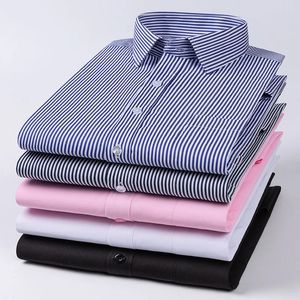S ~ 8XL Мужская официальная рубашка больших размеров с длинным рукавом в однотонную полоску против морщин, не гладящая, модная деловая офисная мужская одежда 240202