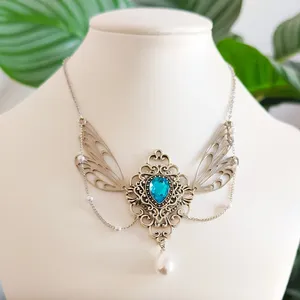 Pendant Necklaces Witch Fairy Elves Butterfly Wings With Crystal Chain Necklace Forest Jewelry For Women