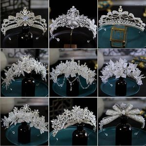 Hårklipp lyx Silver Color Crystal Crowns Rhinestone Bride Tiara Fashion Queen Wedding Crown Headpiece smycken Tillbehör