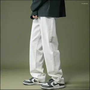 Calças de brim masculinas 2024 primavera streetwear baggy para homens moda coreana solta reta perna larga calças homens preto branco denim calças