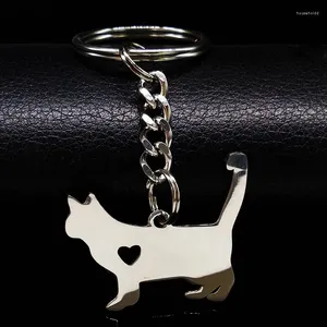Keychains 2024 Fashion Cat Keychain Silver Color Rostfritt stål för kvinnor smycken Gato Porte Cle K900S01