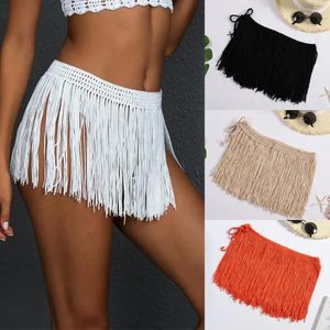 Skirts Tassels Mini Beach Cover-ups Sexy Women Handmade Crochet Tassel Hawaiian Skirt Hollow Out Maxi Knit