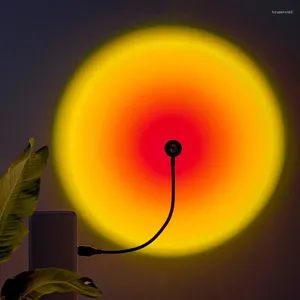 Nocne światła 1x USB Lampa o zachodzie słońca LED Rainbow Neon Light Projektor Pography Ściany Atmosfera Oświetlenie do sypialni Domowa pokój