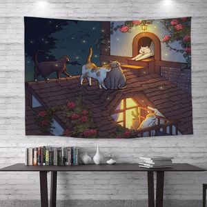 Home Decor Illustration Katze Print Hintergrund Wandteppich Wohnheim Nachttisch Schlafzimmer Wanddekoration Moda 230 x 150 240127