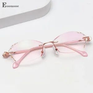 Montature per occhiali da sole Lenti colorate sfumate rosa con diamanti Occhiali da donna senza montatura Miopia Oculos Occhiali da vista femminili Filtro Anti luce blu