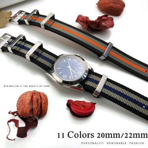 Watchband 22mm 20mm أسود الأزرق الأزرق المقاوم للماء نايلون ناتو حزام الشريط حزام الفولا