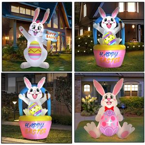 Decoração de coelho de páscoa para casa ao ar livre decoração de coelho infalatável festa jardim ornamento diy com luz LED 240127