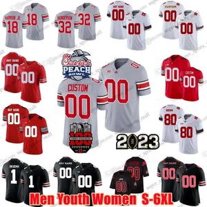 Juventude Feminina Ohio State Buckeyes OSU Camisa de Futebol 18 Marvin Harrison Jr. 32 Treveyon Henderson 51 Luke Montgomery 2 Emeka Egbuka 17 Car H High igh