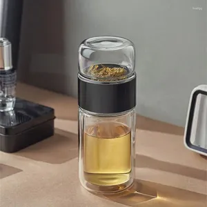 Bottiglie d'acqua in vetro borosilicato ad alta doppia parete per tazze da tè e bar da cucina, separatore da 280 ml portatile