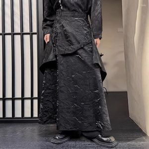 Calças masculinas homens mulheres moda solta casual plissada jacquard samurai saia chinês streetwear gótico vintage saias roupas de palco