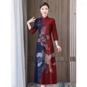 Ethnischer Kleidungsstil, traditionell, Vintage, Cheongsam, modern, elegant, schlank, Qipao, M-4XL, Frühling, verbessern Sie chinesisches Kleid, Druck für Damen