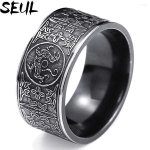 Cluster Ringe Seul Amulett Chinesische Tiere Viel Glück Edelstahl Herren Punk Cool Für Männlicher Freund Biker Schmuck Kreativität Geschenk