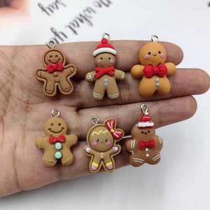 Charms 10pcs Christmas Gingerbread Man For Jewelry Making Findings Resin Biscuit Floating Pendant Flatback Diy Earrings