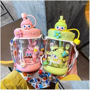 Bottiglie d'acqua Estate Cartoon Girl Heart Cute Pig Rosa Verde Tazza Super portatile in plastica per esterni St Drop Delivery Dhmpb