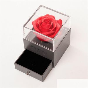 Andra festliga festförsörjningar Artificial Soap Rose Jewelry Box Christmas Valentines Wedding Mariage Gifts Akryl med Unade Flowers DH27B