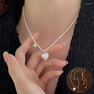 Hängen Ventfille 925 Sterling Silver Love Heart Pearl Star Necklace For Women Girl Shiny Choker Minimalism Design Smyckesfall