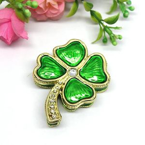 Shinnygifts Green Lucky Four Leaves Clover Decorative Ornaments Ring Jewelry Trinket Box 240125