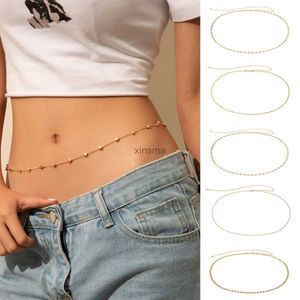 Andra smyckesuppsättningar Boho Simple Fishtail Cross Snake Chain Star Gold Color Metal Midje Kedjor Kvinnliga sommarnavelkedja Girl Charm Fashion Jewelry YQ240204