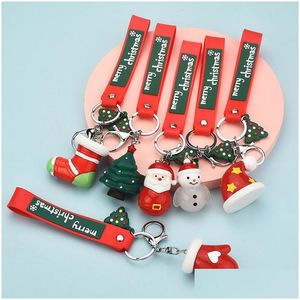 Christmas Decorations Mini Merry Christmas Keychain Cartoon Ornaments Tree Santa Hat Socks Keychains Key Ring Holders Home Bag Decorat Dhnzv