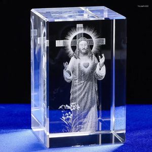 Dekorativa figurer K9 3D -lasergravering Jesus Miniatyrer Skulptur Christian Cross Jungfru Maria Religious Beliefs Office Home Decor