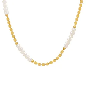 Колье ALLME, изысканное ожерелье из бисера из натурального пресноводного жемчуга для женщин, оптовая продажа, настоящее золотое покрытие, латунная нить в виде фасоли