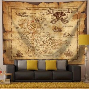 Tapissries Pirate Map Tapestry Treasure Island Nautical Wall Halloween Room Decor
