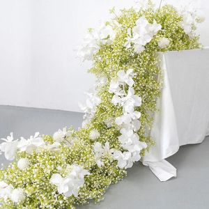 Dekorative Blumen Babysbreath weiße Phalaenopsis-Orchidee Blumenarrangement Hochzeit Tischdekoration Fake Floral Reihe Event Party Schaufenster