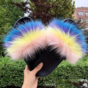 Hausschuhe Waschbärpelz Slides Frau Furry House Frauen Schuhe Mes Fluffy Sommer Sandalen P Flops Home Luxus Großhandel 221203 Drop Deliver Dhtcg